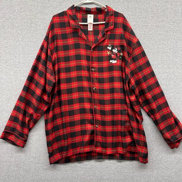 Disney Store Mickey Mouse Pajama top Womens Size 2XL Plaid Flannel Santa - Picture 2 of 6